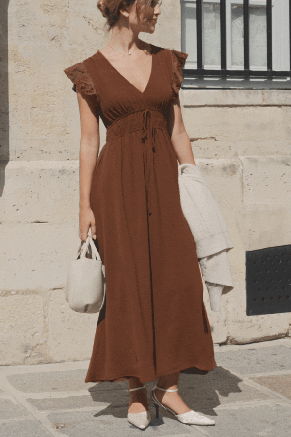 Vestido largo en color marrón piedra