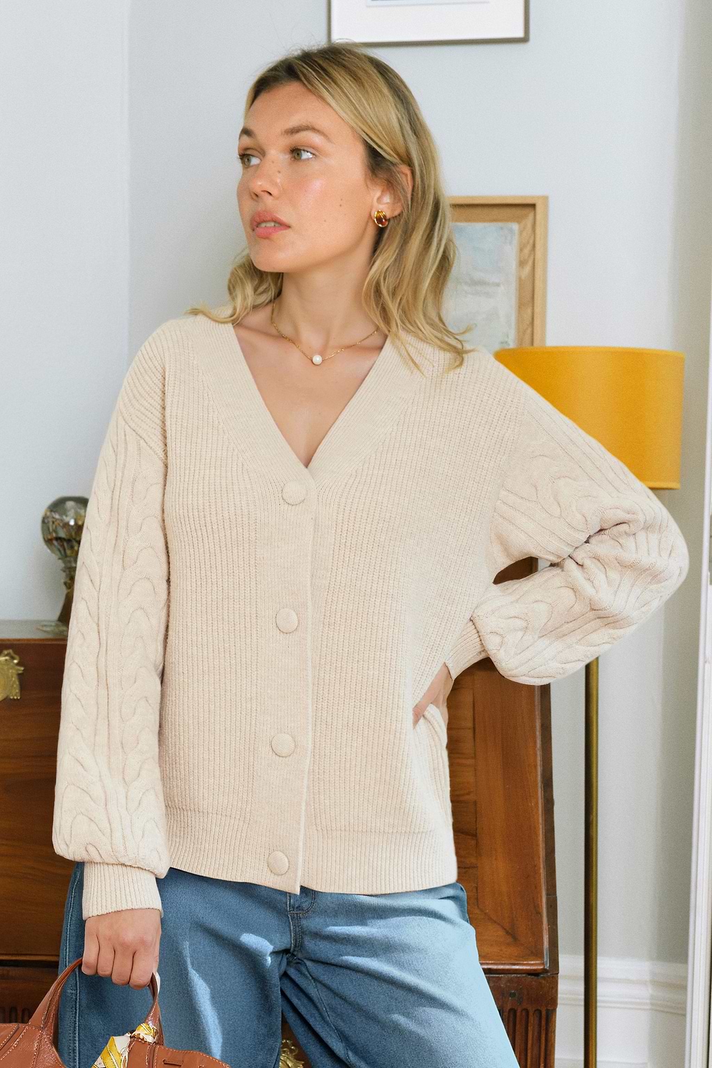 Cardigan crème manches longues
