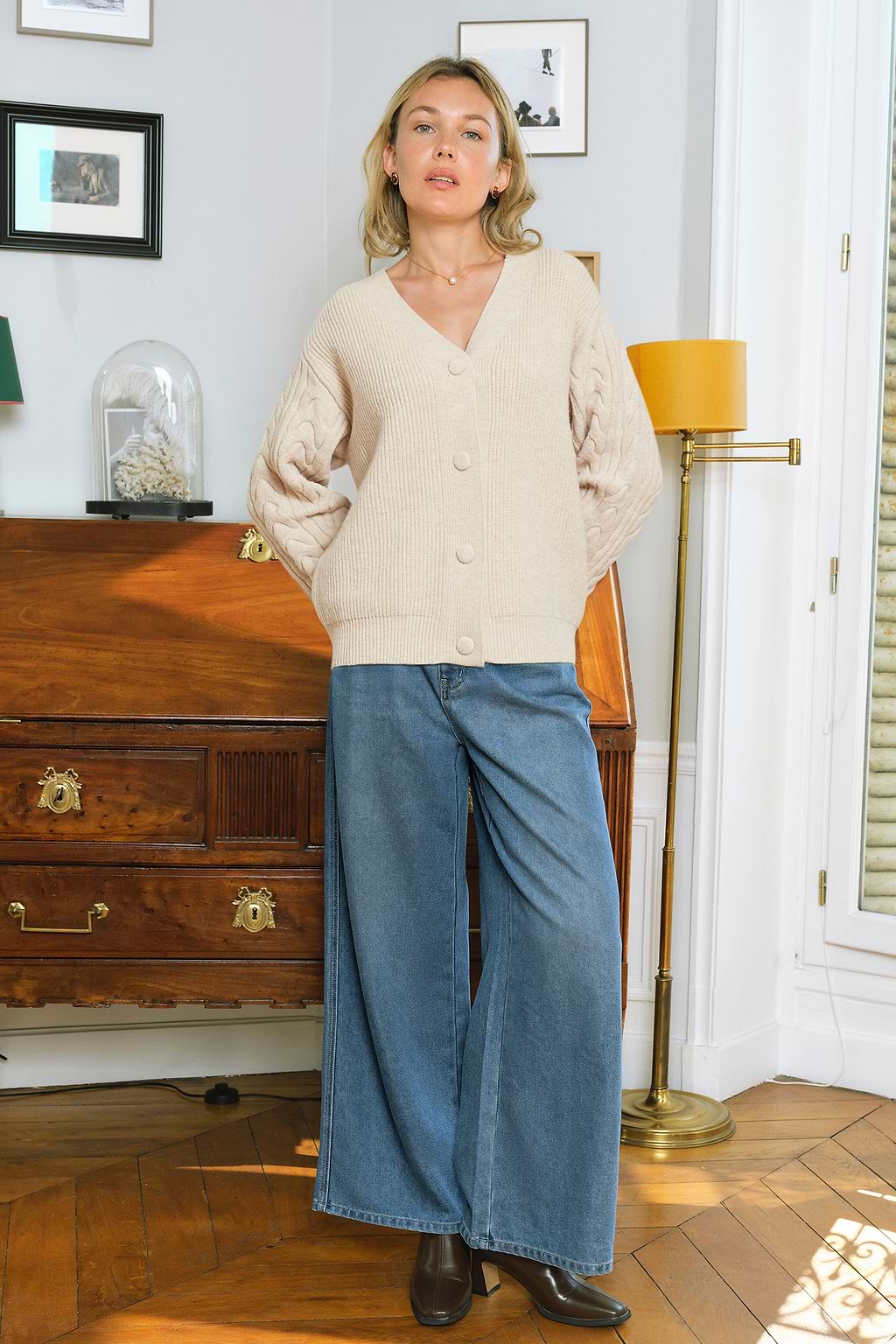 Cardigan crème manches longues