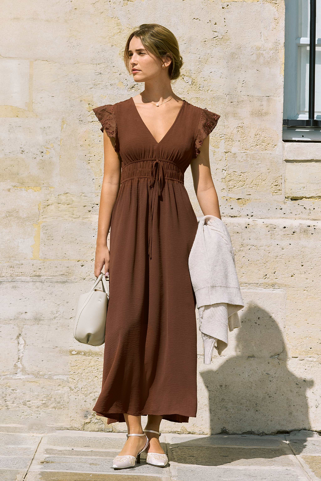 Vestido largo en color marrón piedra
