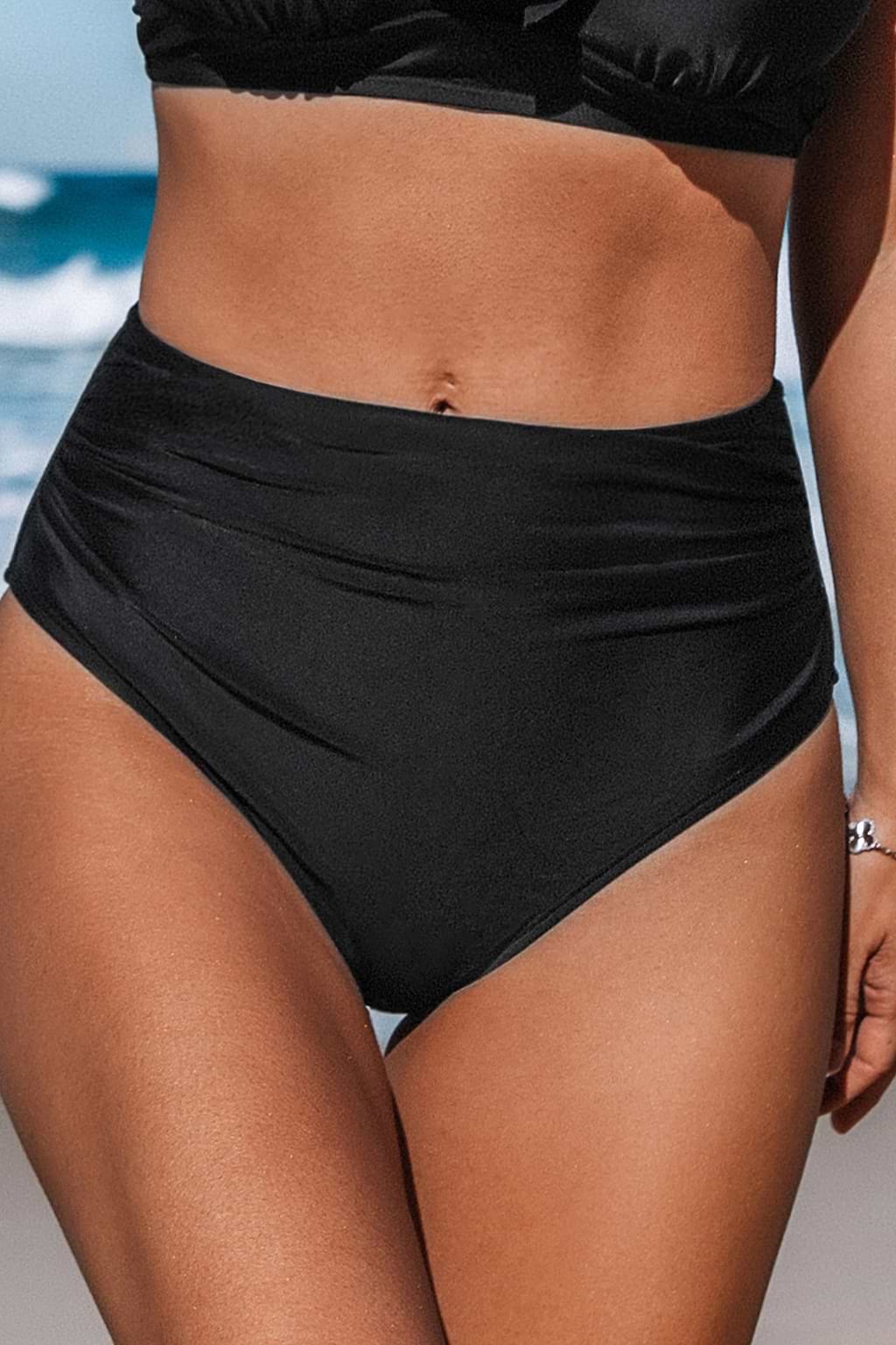 Midnight High-Rise Ruched Bikini Bottoms