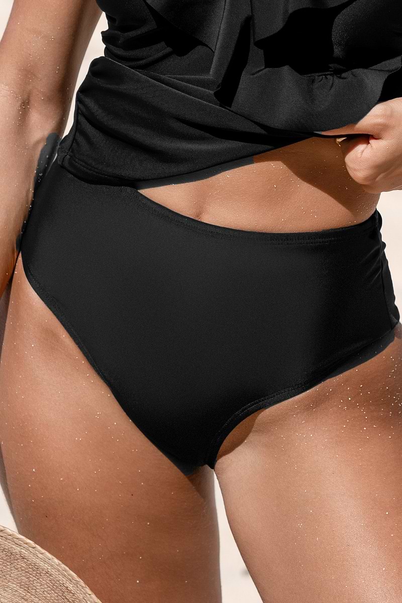 Black Tummy Control High-Rise Bikini Bottoms