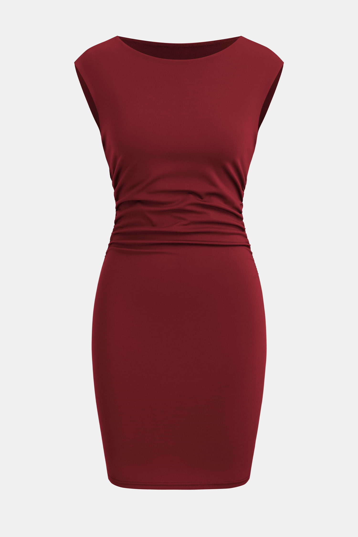 x JoJo Red Wine Boatneck Sleeveless Mini Dress | Chic & Elegant