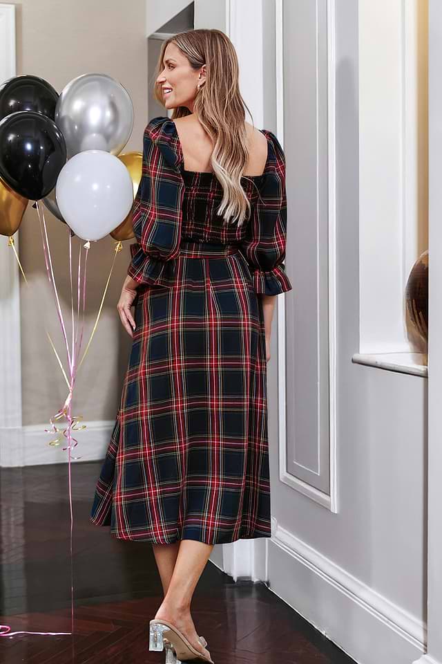 X Gabby Windey Burgundy Belted Plaid Smocked Maxi Dress | Chic & Elegant |  Cupshe