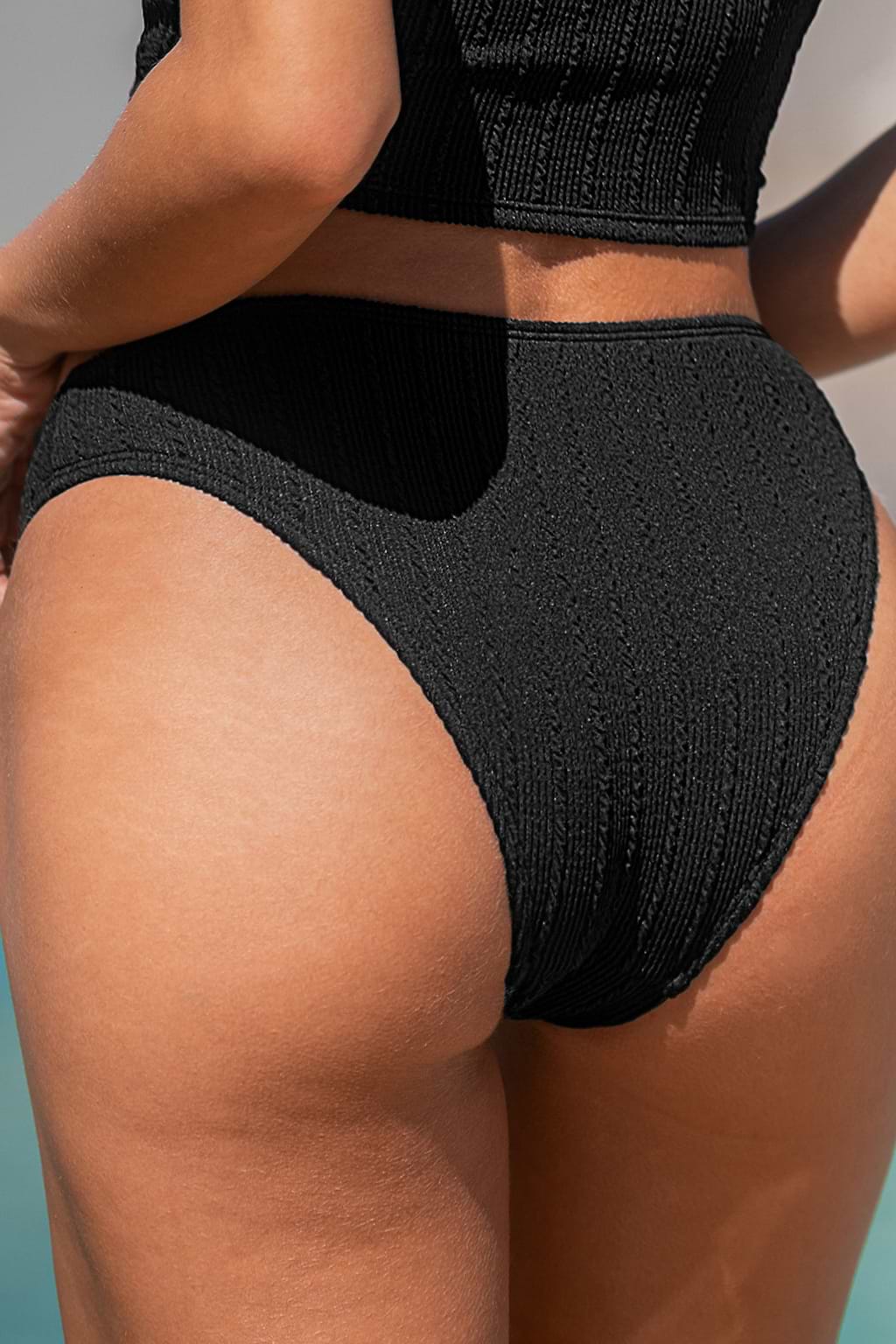 Tropical Tango Black High-Cut Bikini Bottoms