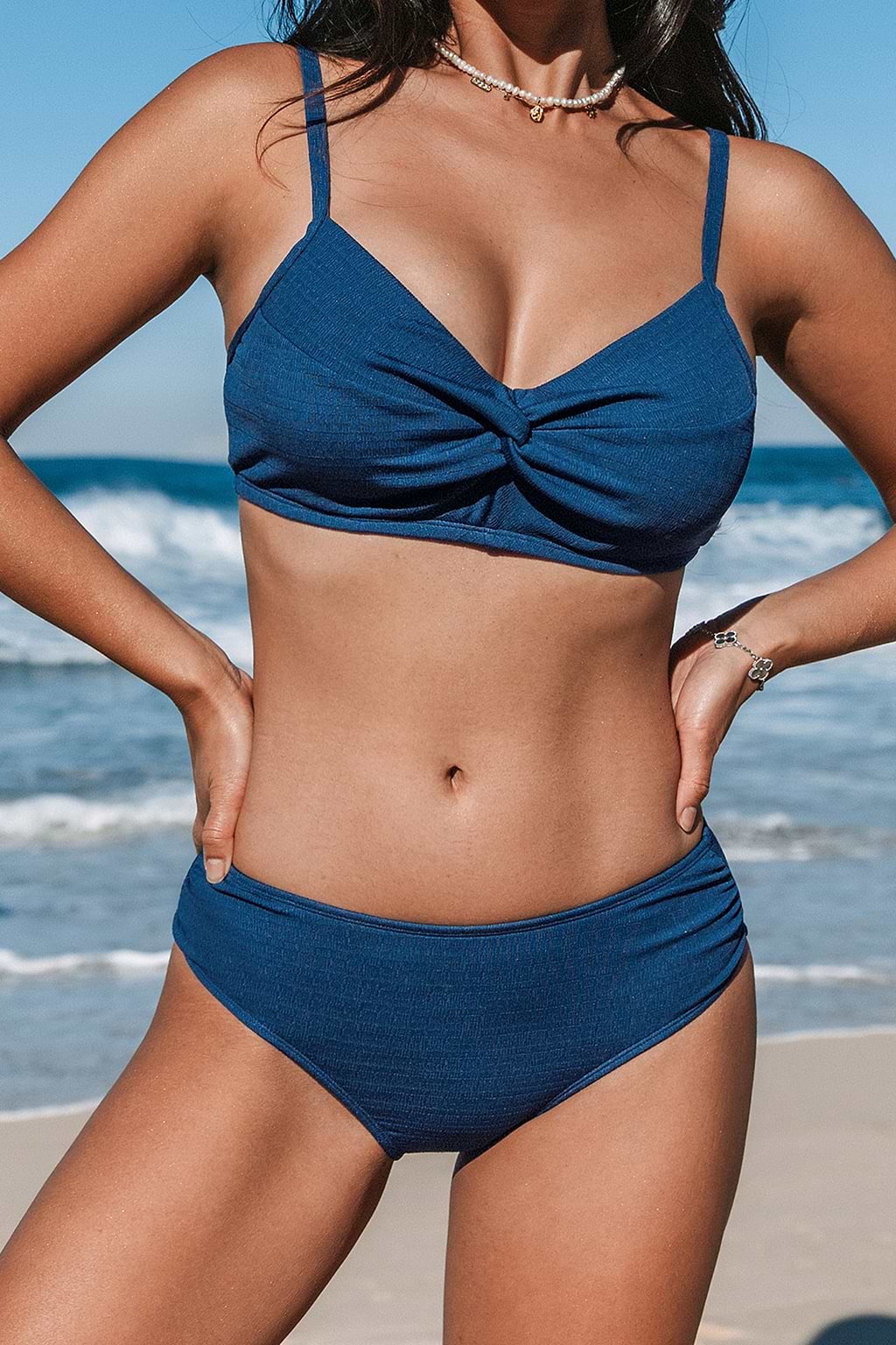 Navy Blue Mid-Rise Bikini Bottoms