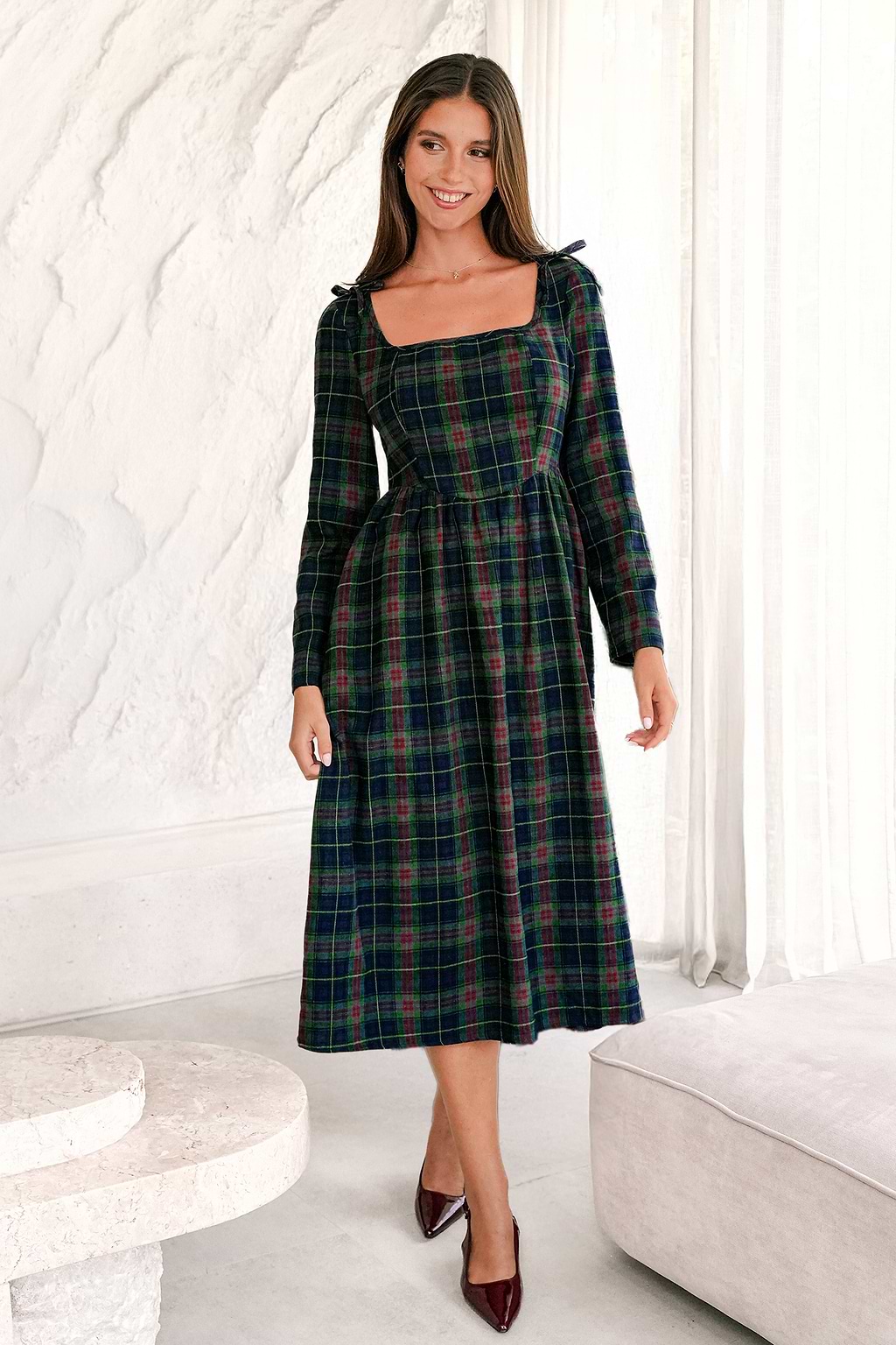 Preppy Plaid Midi Dress