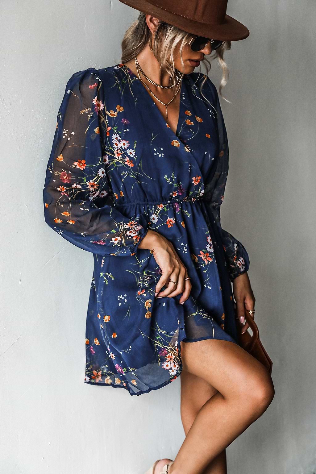 Realm Of Sky Floral Print Chiffon A-Line Mini Dress