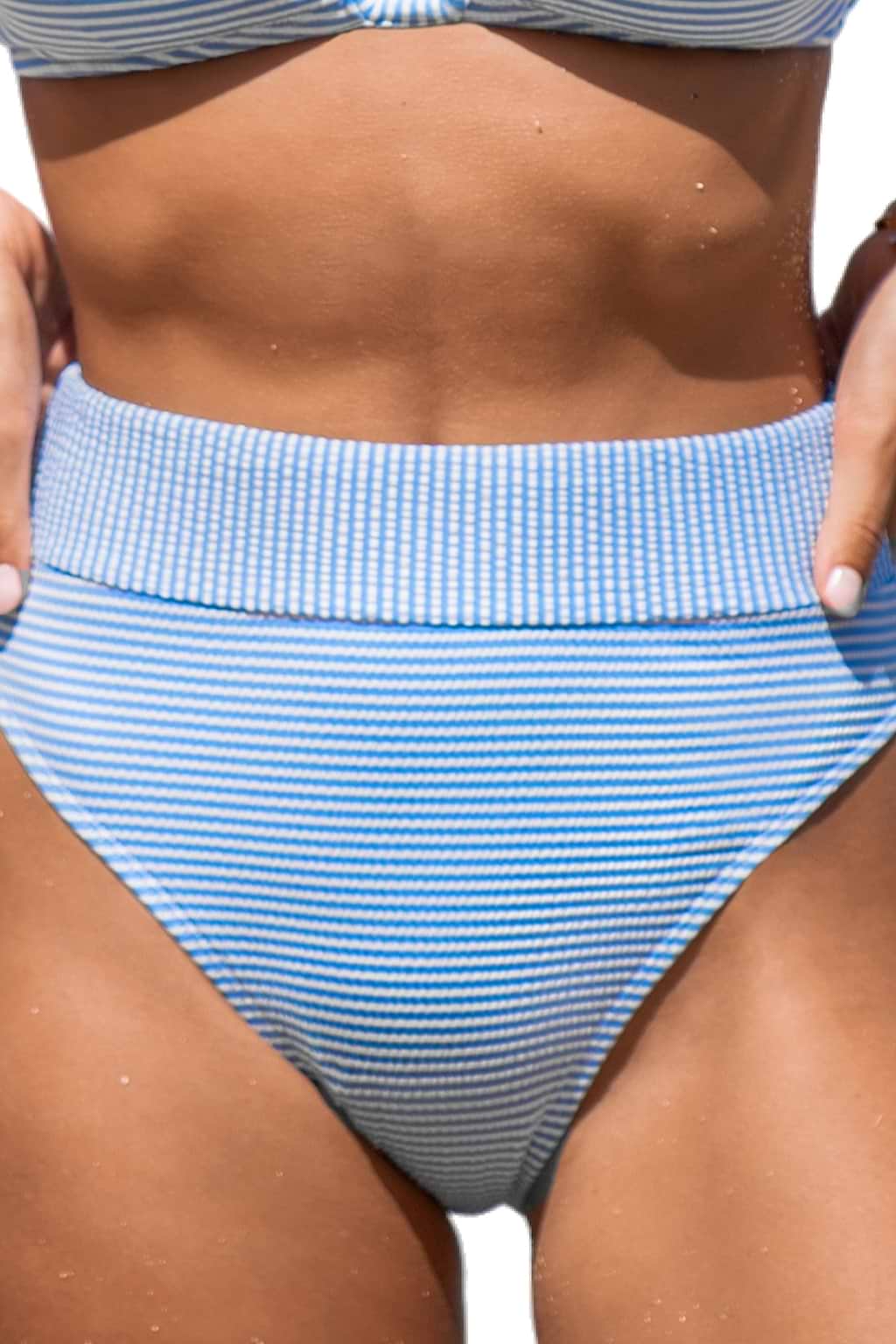 Vibing Seersucker Striped High-Rise Bikini Bottoms