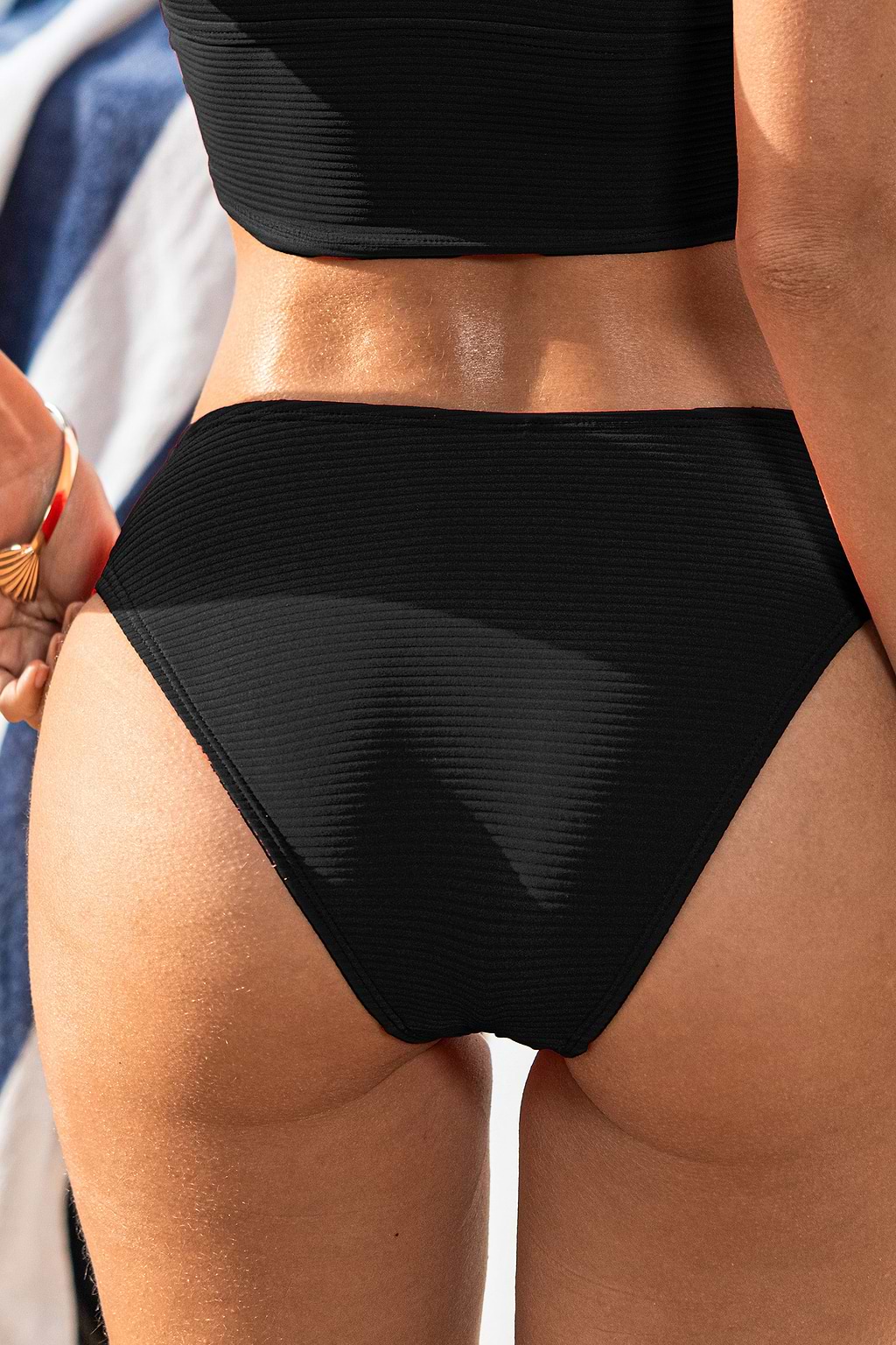 Black Rib Standard-Rise Bikini Bottoms