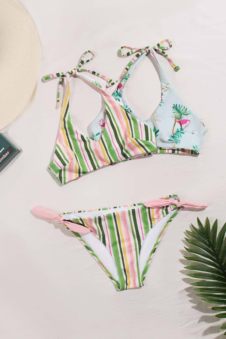 Bikini rétro réversible à col licou et nouer