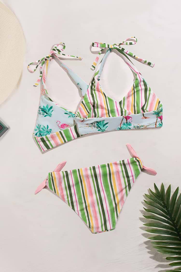 Bikini rétro réversible à col licou et nouer