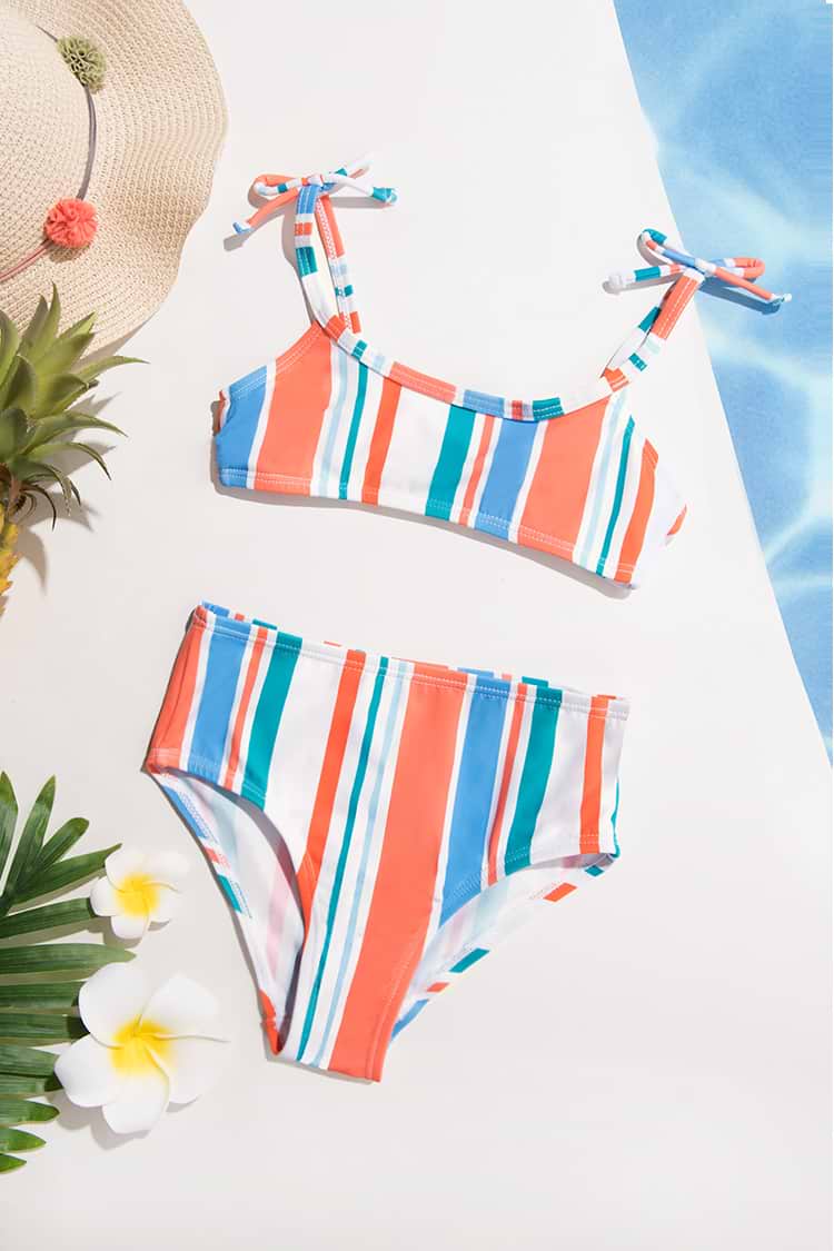 Girls Palm Beach Night Tie Strap Bralette & High Waist Bikini Set