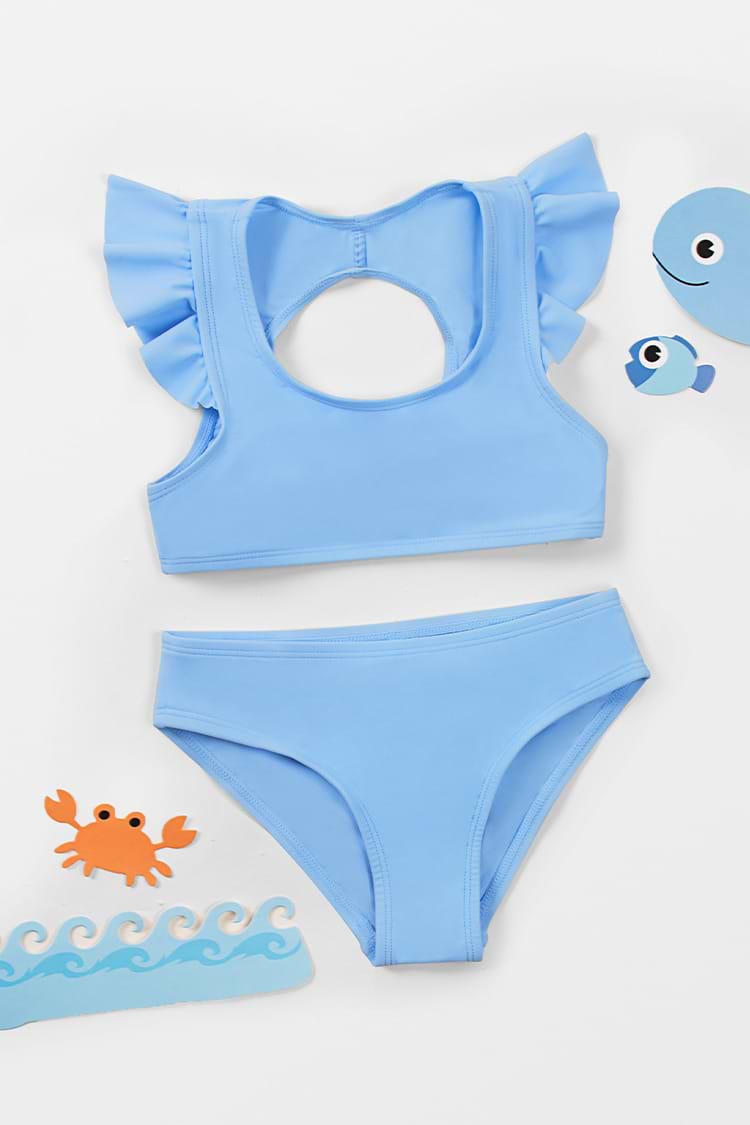 Girls' Joyful Retro Ruffled Sleeve Bralette and Hipster Set