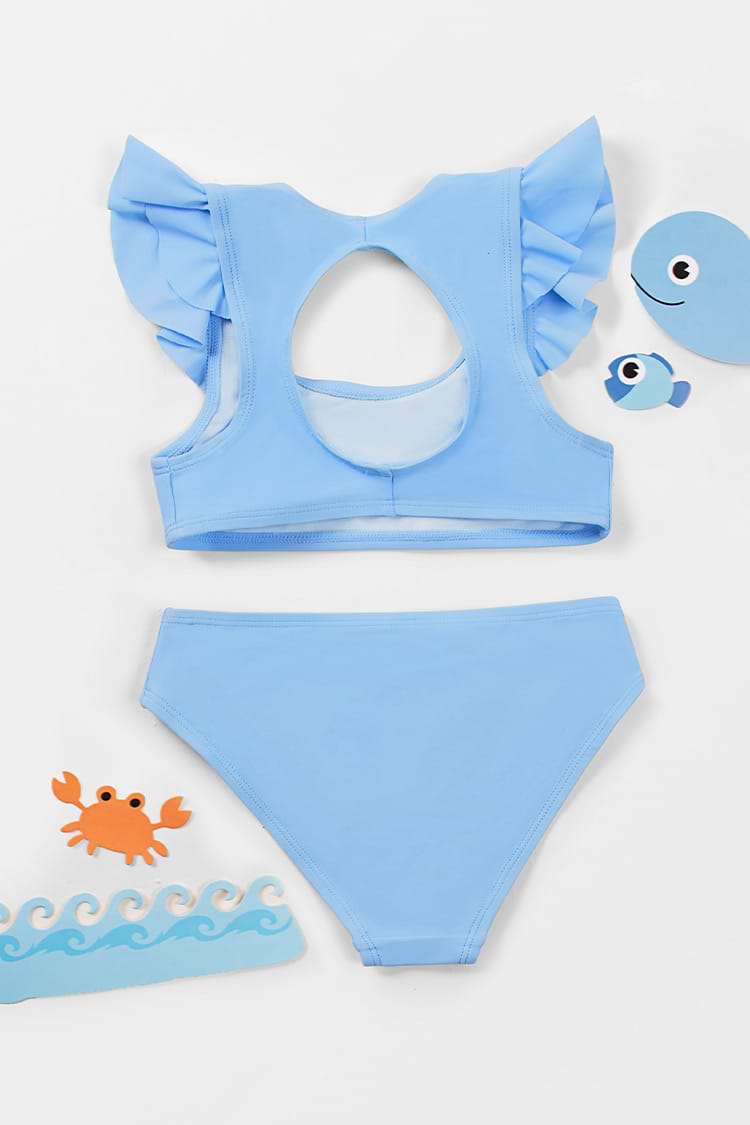 Girls' Joyful Retro Ruffled Sleeve Bralette and Hipster Set