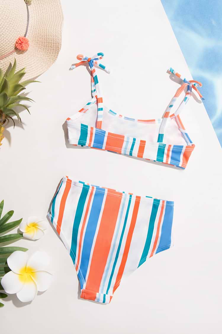 Girls Palm Beach Night Tie Strap Bralette & High Waist Bikini Set