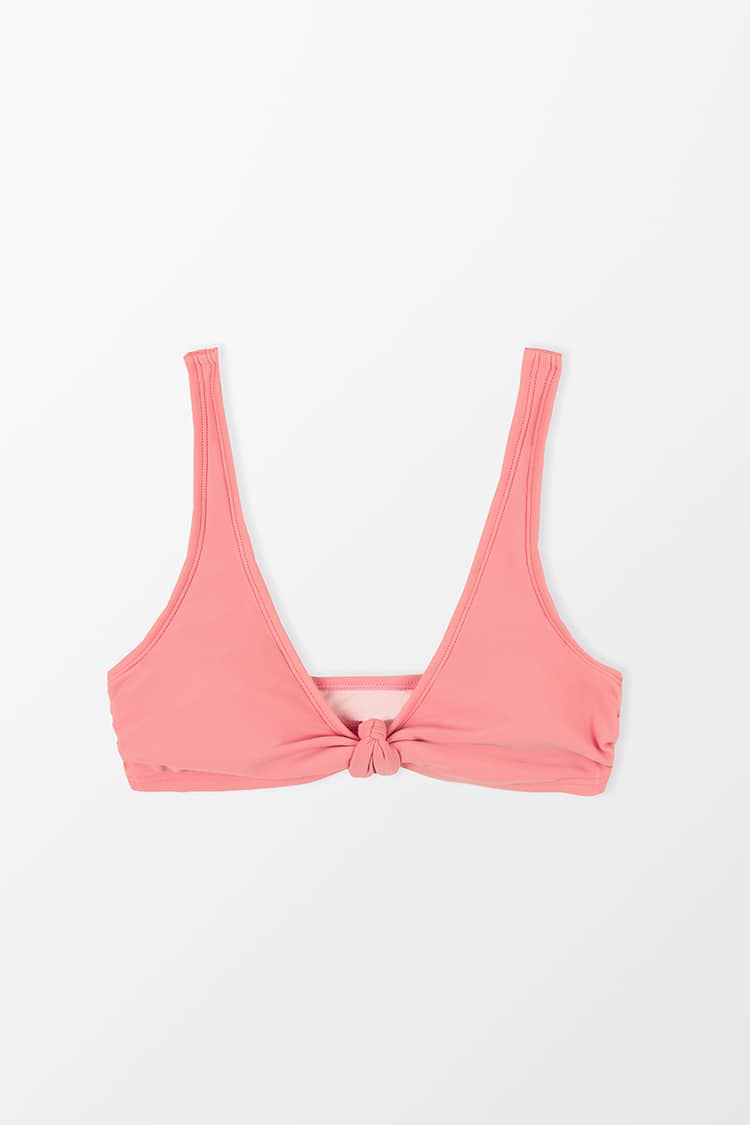 Rosa Bikinioberteil mit V-Ausschnitt und Knoten vorne