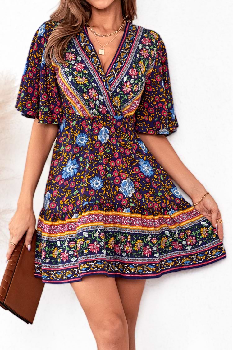 V-Ausschnitt Taille binden Wickelkleid mit Rüschen