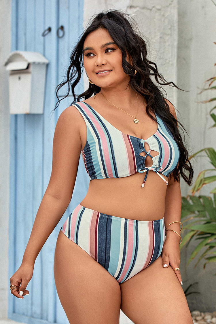 Conjunto de bikini Bralette con escote scoop Cintura alta Talla grande
