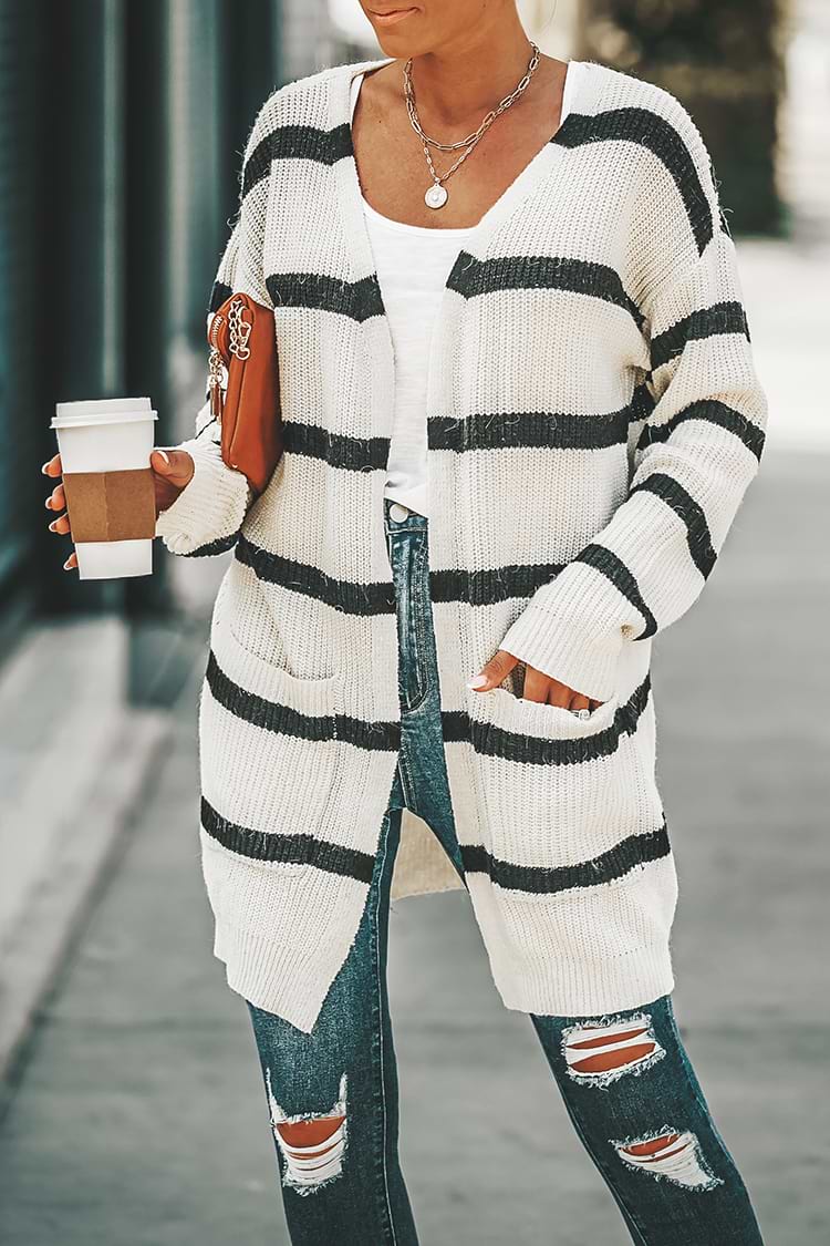 Langärmeliger Locker Cardigan mit Streifenmuster