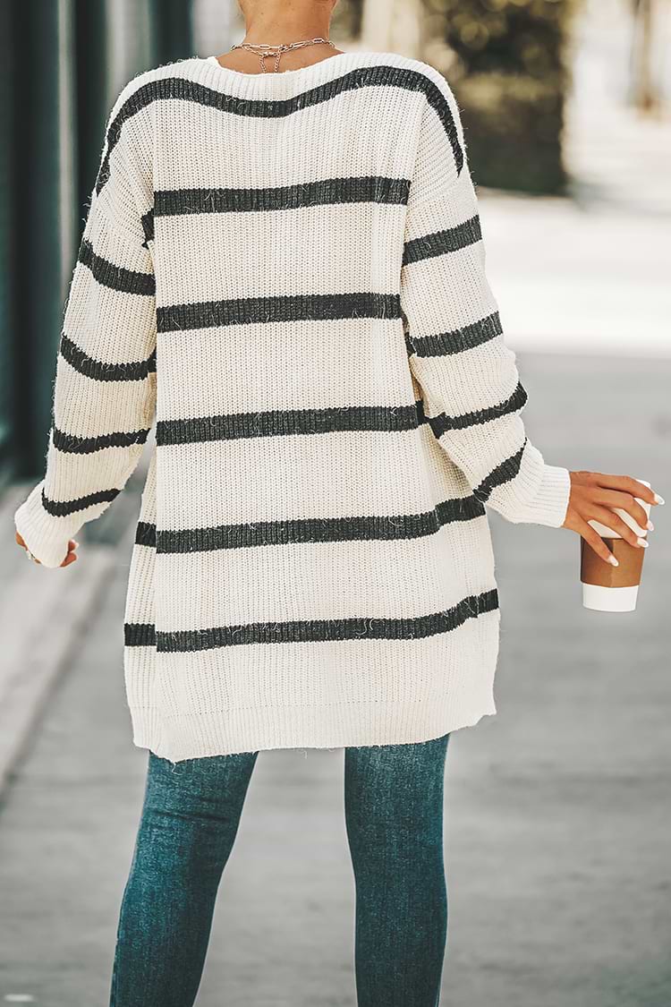 Langärmeliger Locker Cardigan mit Streifenmuster