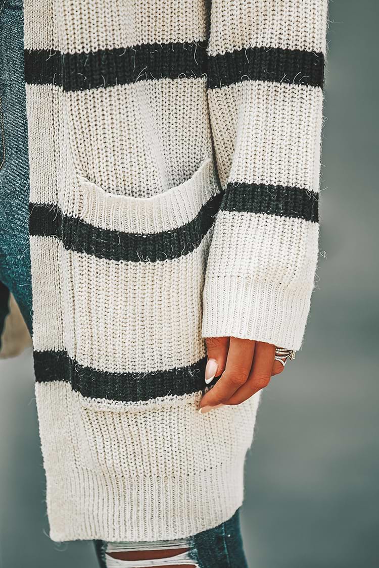 Langärmeliger Locker Cardigan mit Streifenmuster