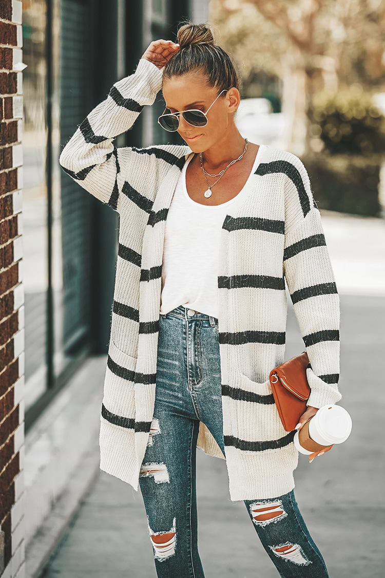 Langärmeliger Locker Cardigan mit Streifenmuster