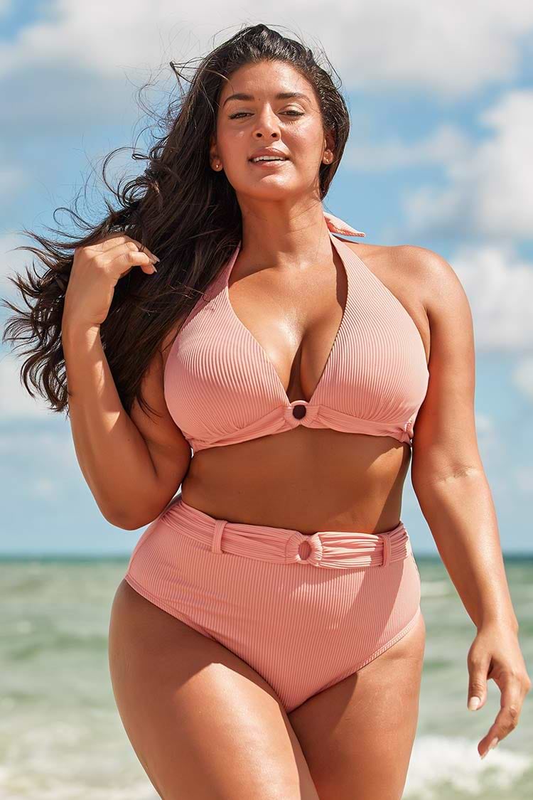 Bas de bikini grande taille taille haute avec ceinture à joint torique