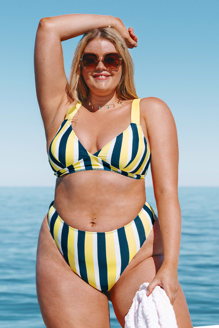 Top de bikini a rayas para tallas grandes Michelle