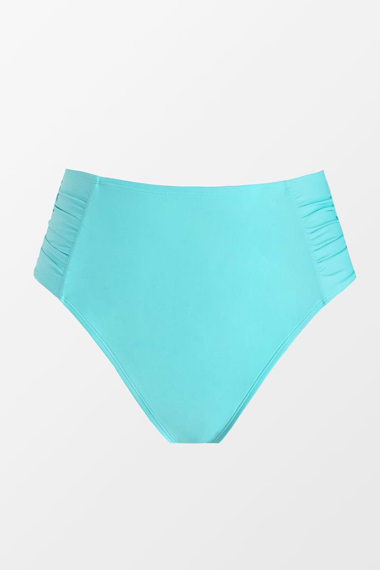Bas de bikini grande taille ruché à taille haute couleur unie