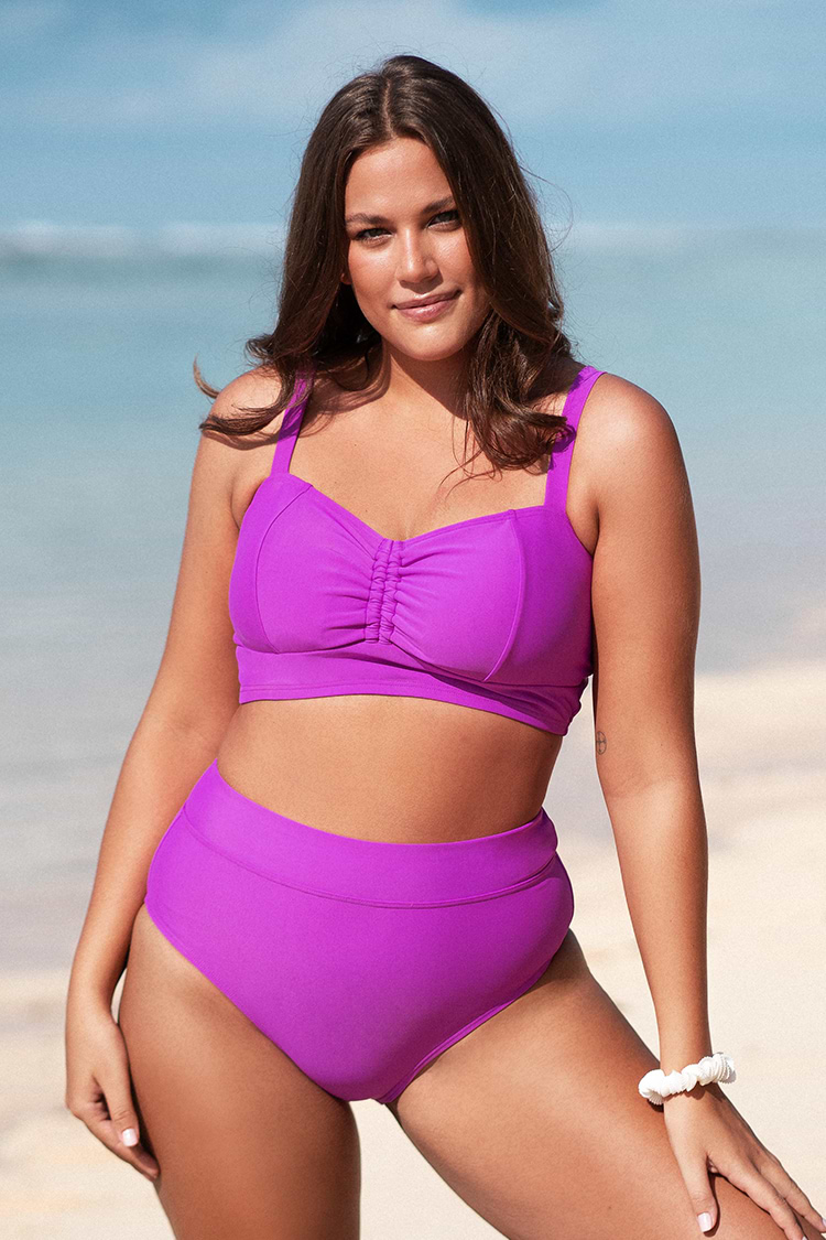 Bas de bikini taille haute couleur unie