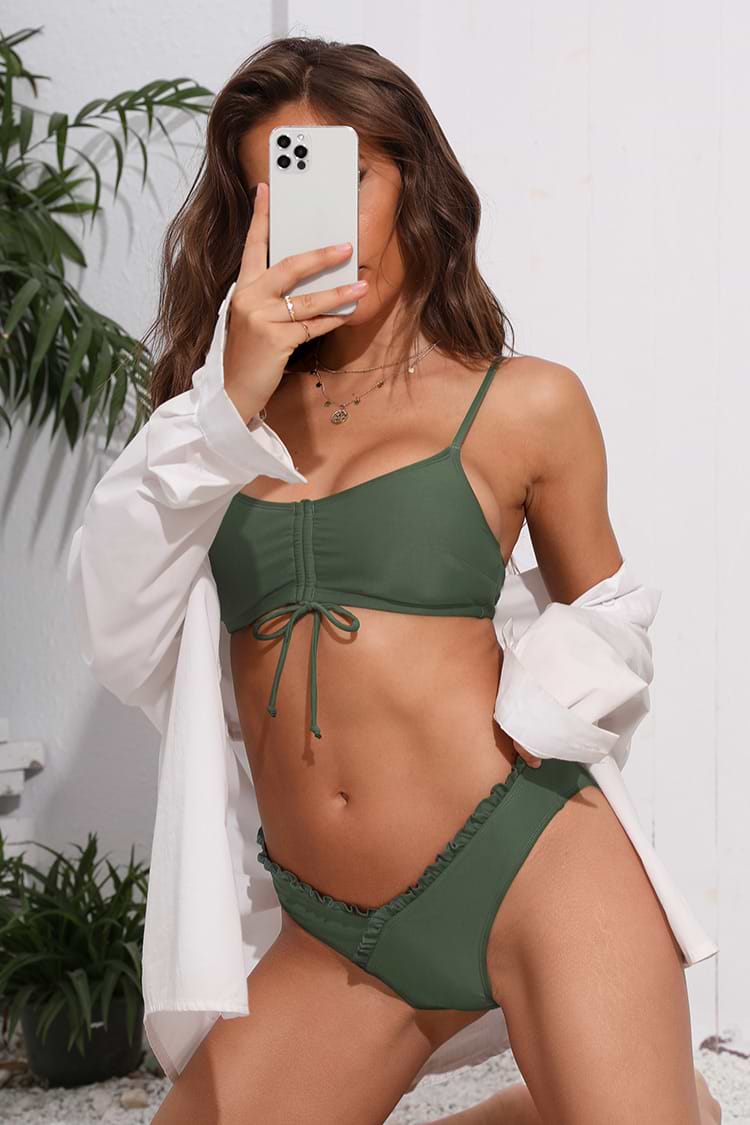 Bikini bralette à cordon de serrage et hipster merrow edge