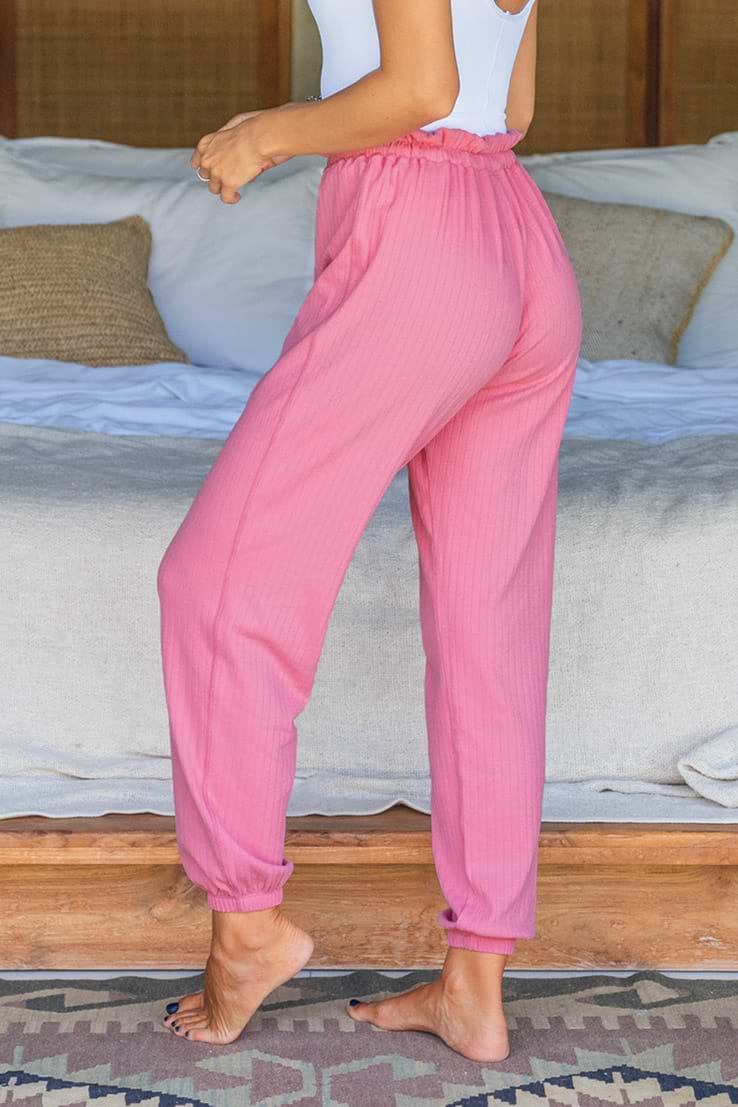 Pantalones de Deporte con Cordón Rosa Plume