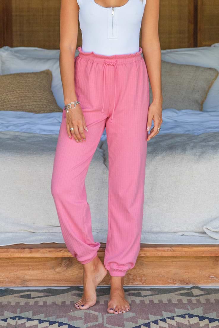 Pantalones de Deporte con Cordón Rosa Plume