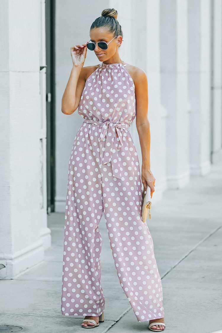 Ärmelloser Jumpsuit mit Rüschen und Polka Dot