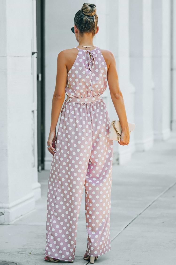 Ärmelloser Jumpsuit mit Rüschen und Polka Dot