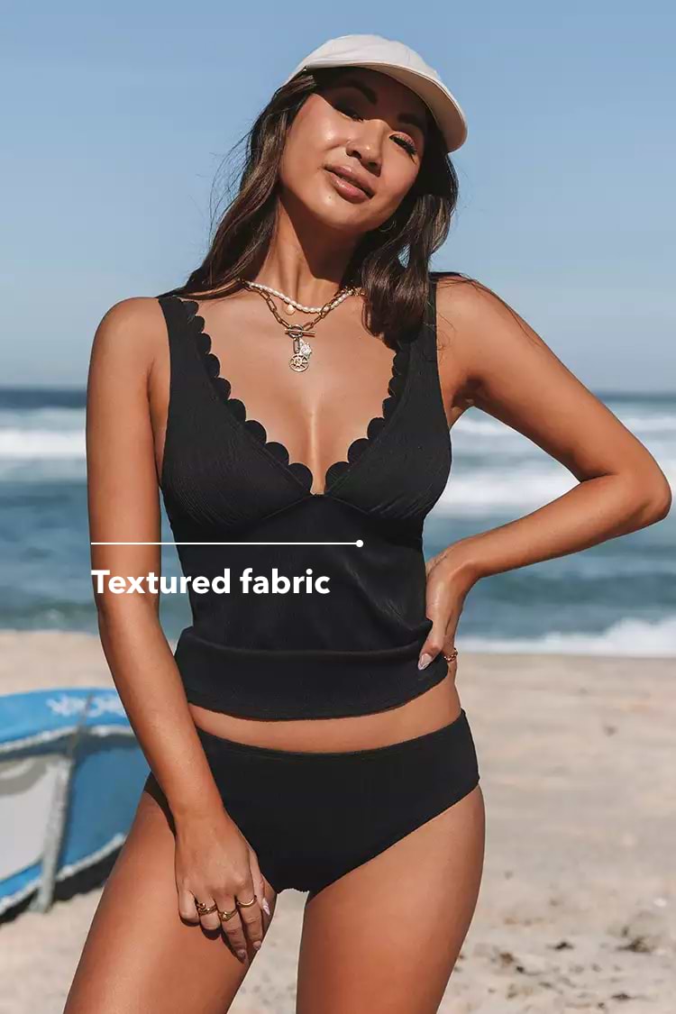 Flowing Lines Scalloped Tankini & Retro Hipster Set