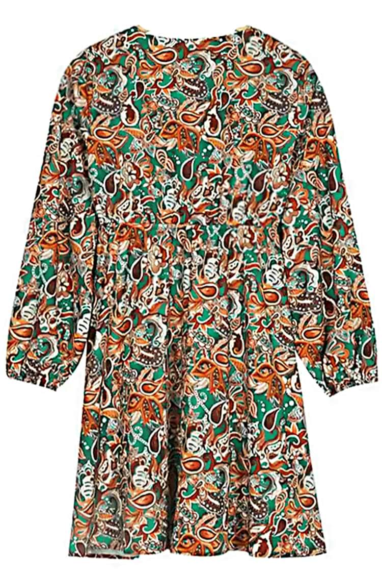 Robe trapèze mini à manches évasées et imprimé paisley