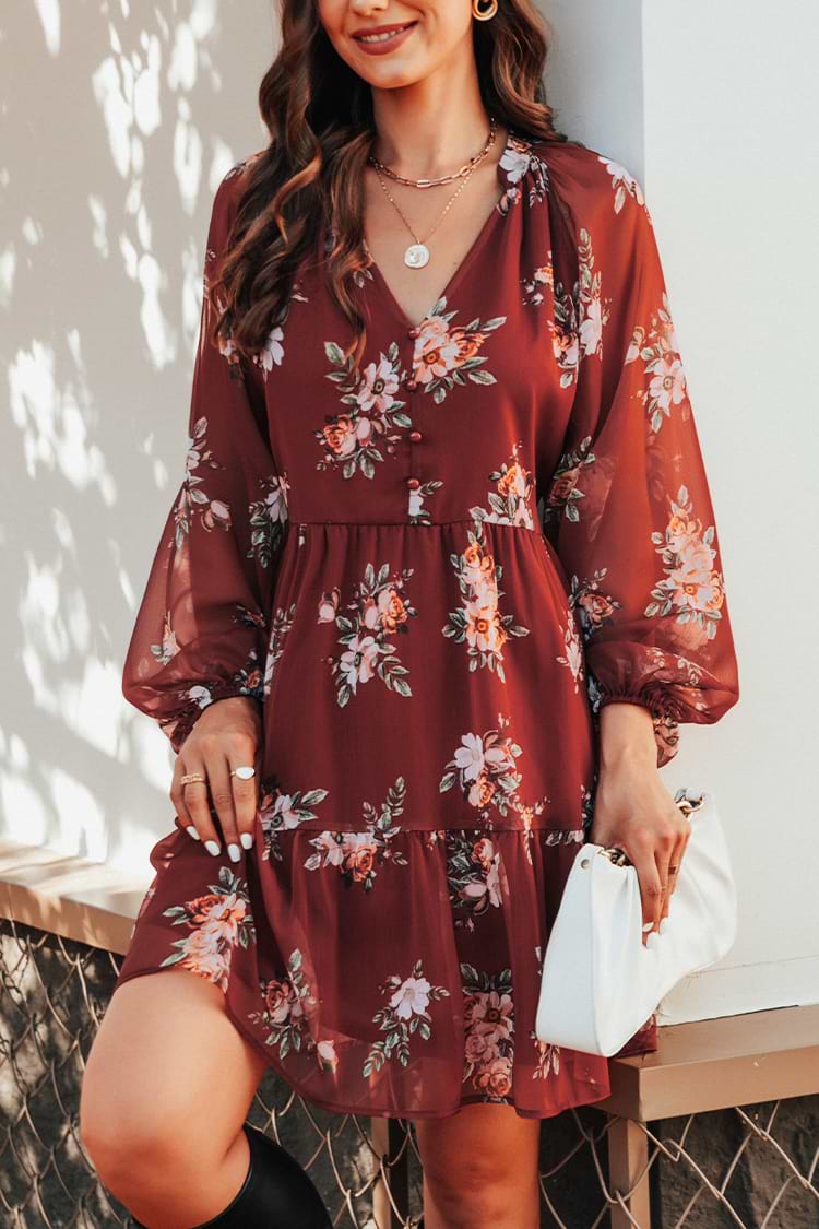 Robe mini en chiffon à imprimé floral
