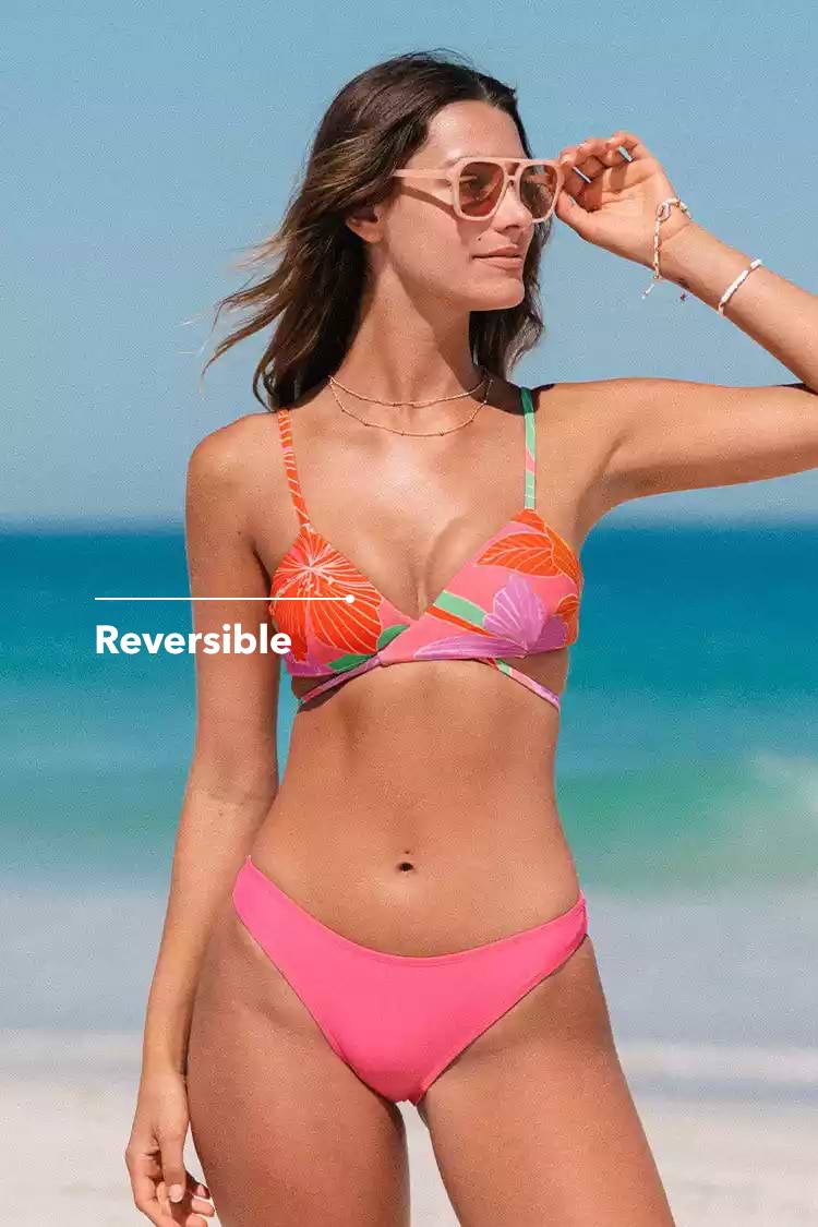 Conjunto de Bikini de Triángulo y Hipster Reversible Floral Impresiones