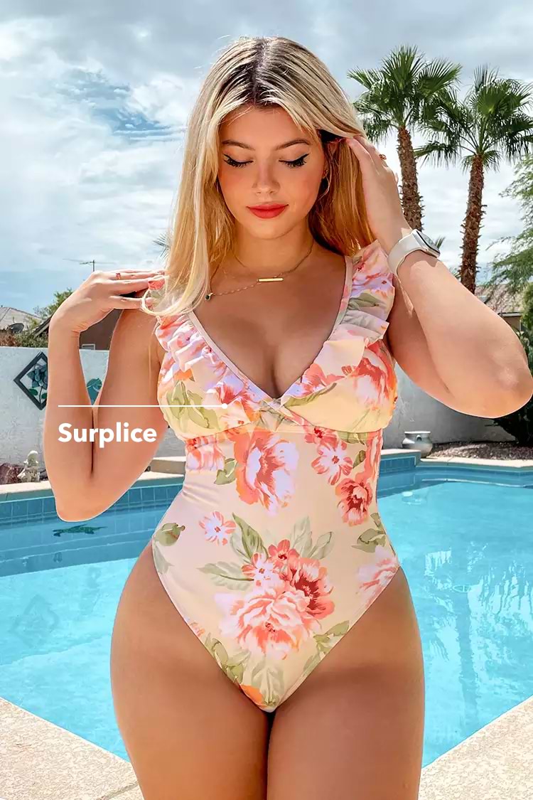 Bañador de Una Pieza con Volantes y Escote Profundo