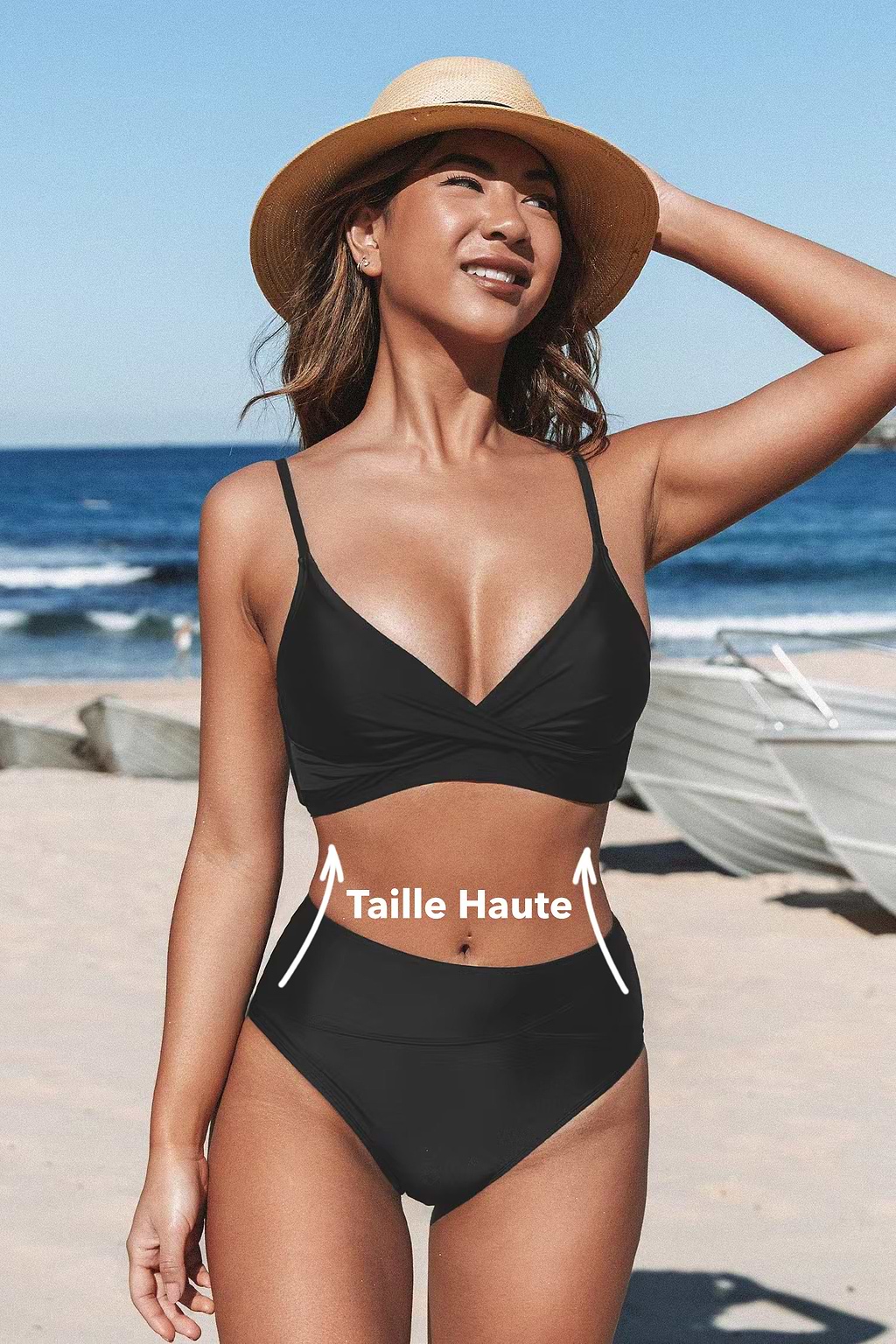 Bikini cache-cœur taille haute asymétrique