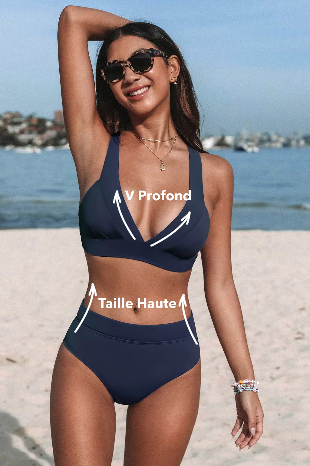 Bikini bralette à col en V et bande taille haute classique