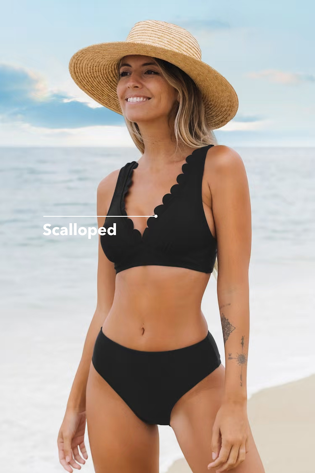 Bralette Festoneado y Bikini Hipster de Tiro Medio