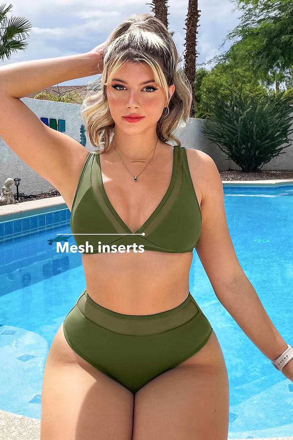 Conjunto de Bikini Hipster Cintura Media Malla