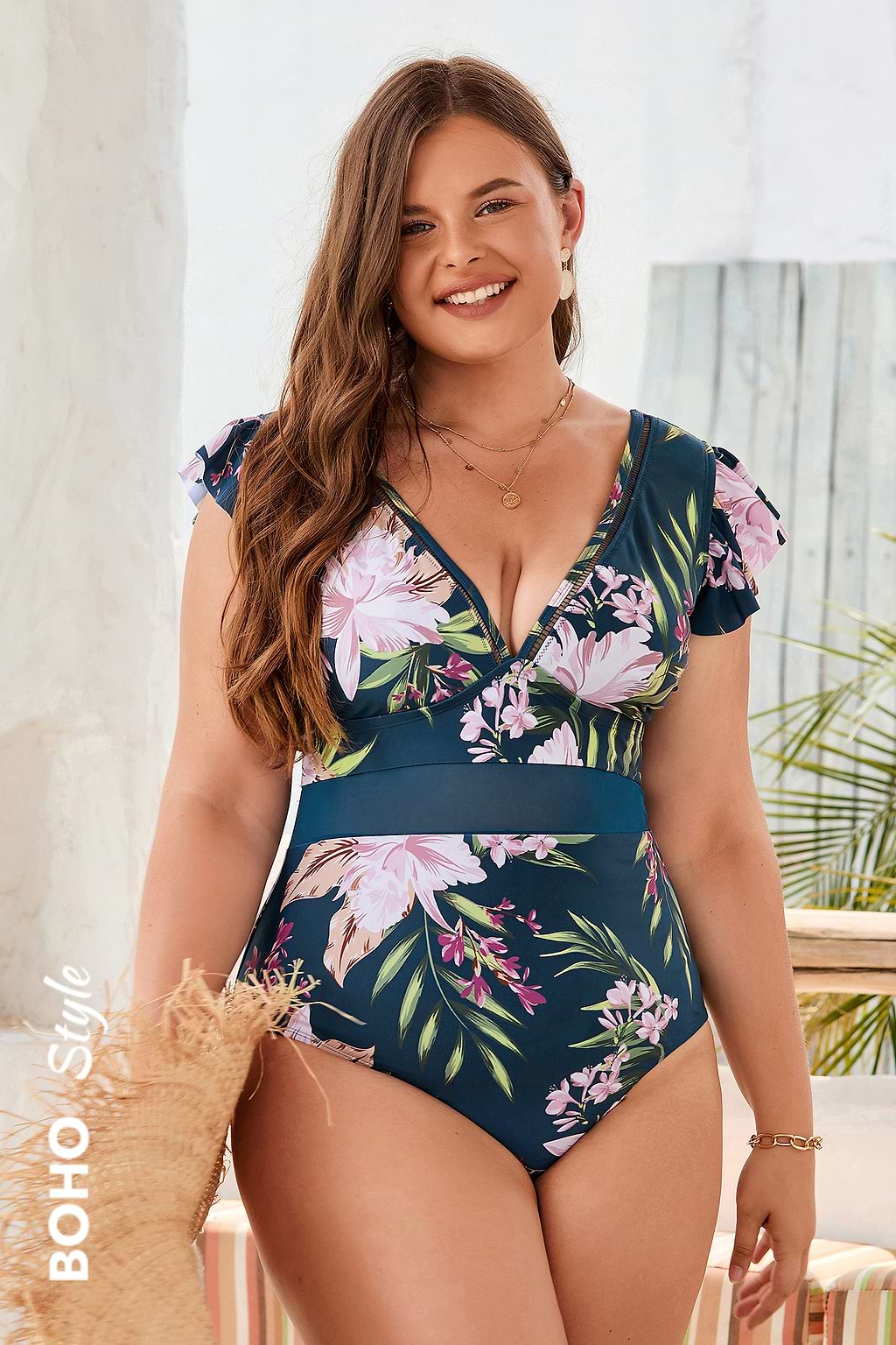 Encounter Under The Waves Ladder Trim Plus Size One Piece