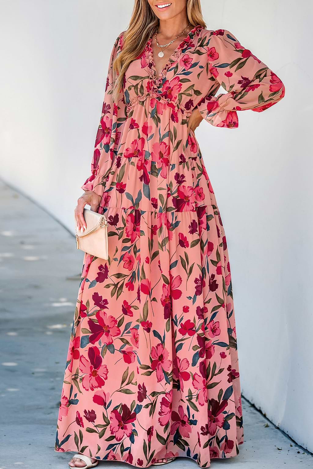 Robe maxi à volants et imprimé floral