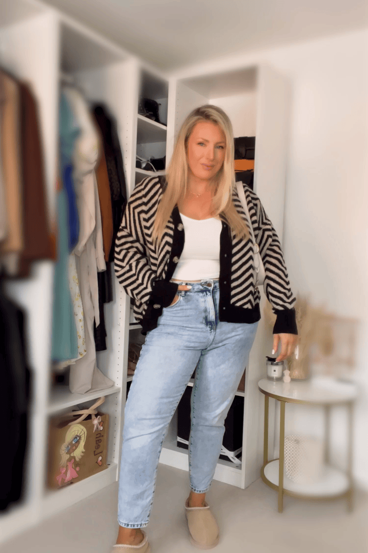 Black Space Chevron Button-Front Cardigan