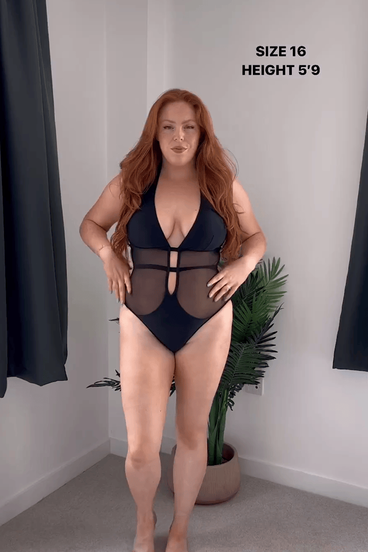 Mesh Plunging Halter One Piece Swimsuit