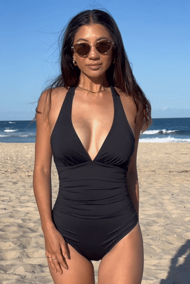 Roaming River V-Neck Halter Top Slim & Sculpt One Piece